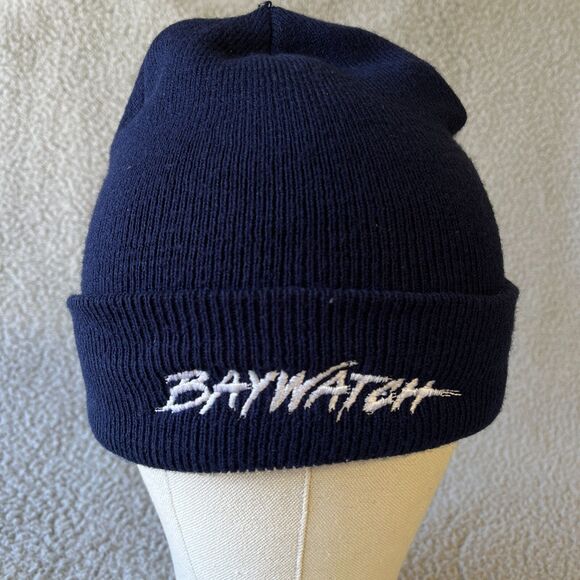 VTG Baywatch Beanie Cap Knit Black Embroidered  Winter Spellout Warm Outdoor - Picture 1 of 6